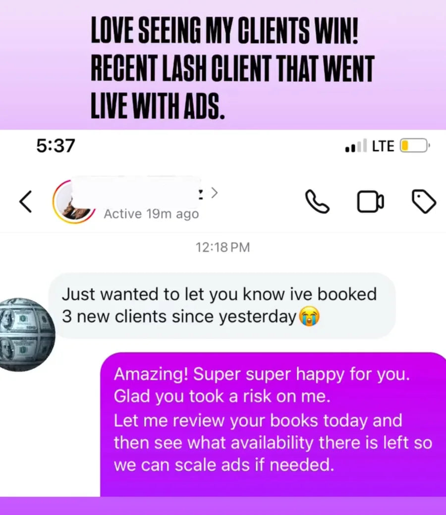 Beauty client reporting three new clients since the previous day