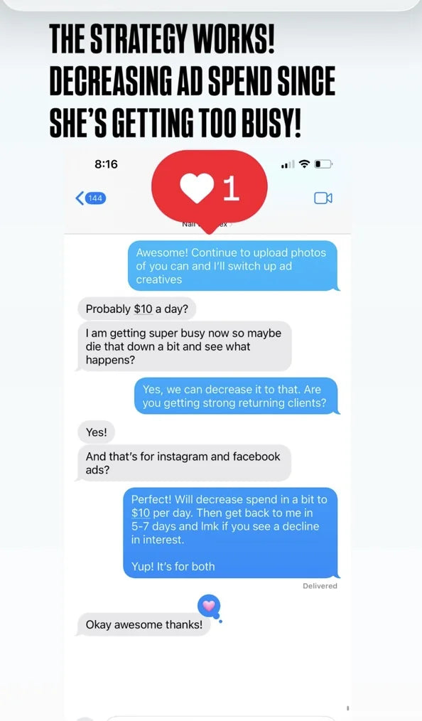 Beauty client asking to reduce ad spend because the business became too busy