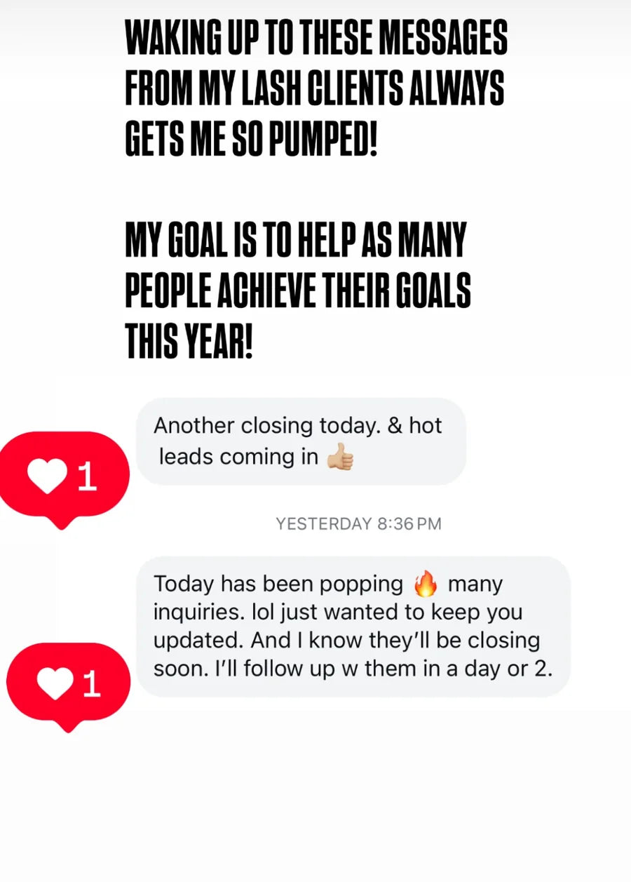 Beauty client reporting another closing, hot leads and new inquiries